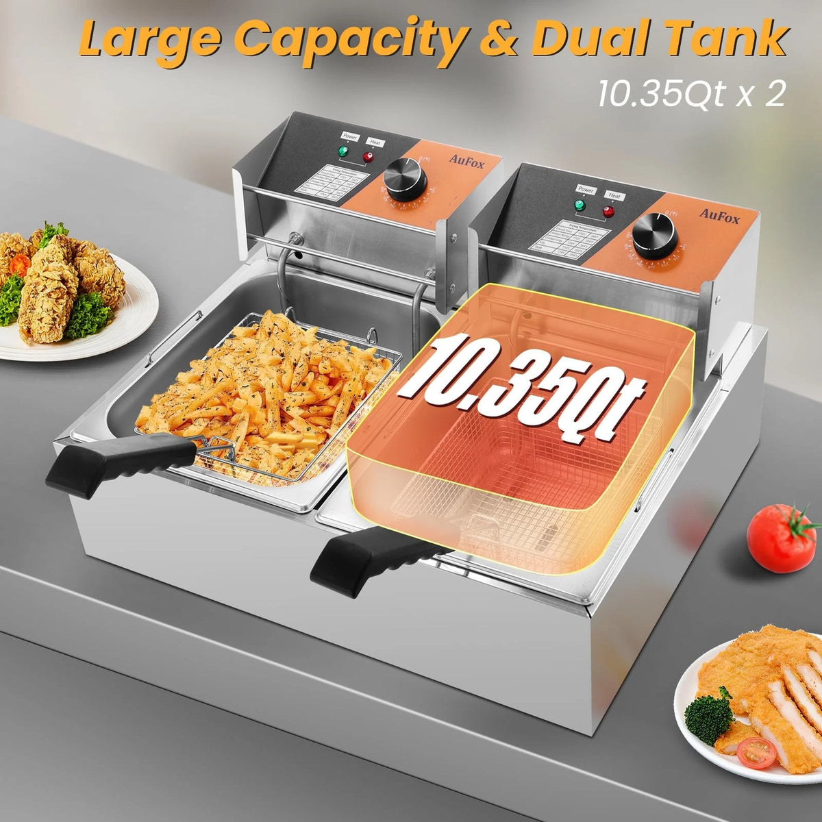 20.7Qt Dual Tank Electric Deep Fryer for Commercial Use