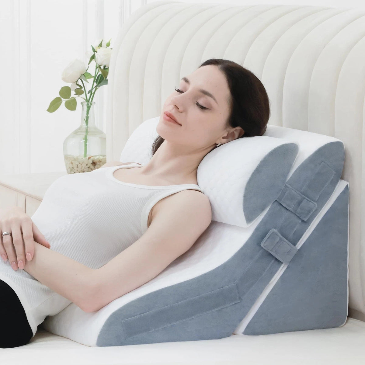 3X Bed Wedge Pillow for Sleeping (20-in-1, 23.6×26×12 inch, Grey)