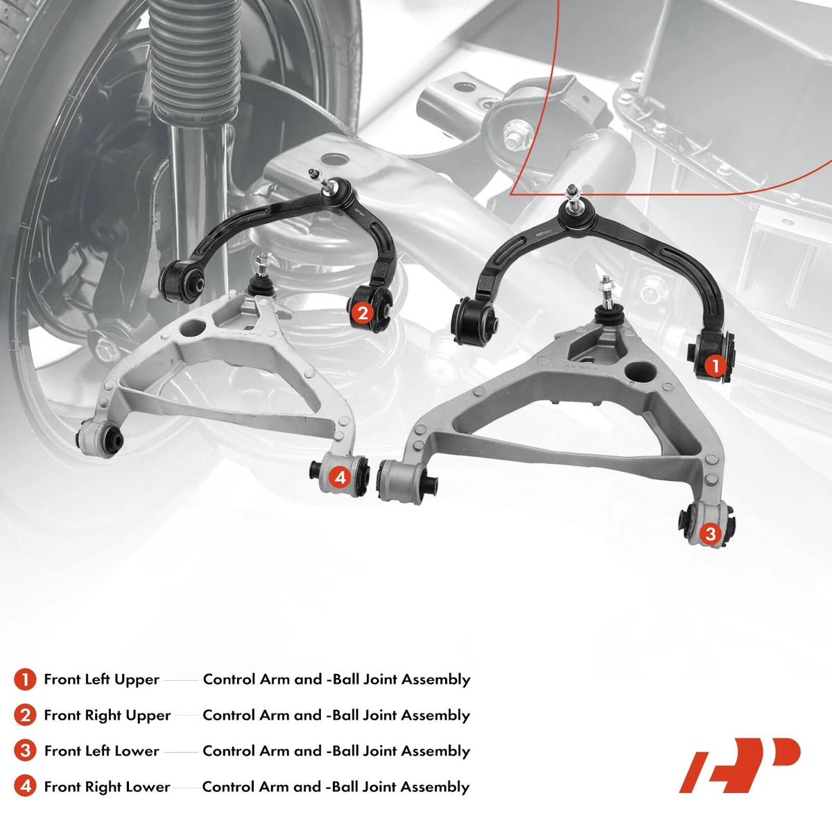 Set of 4 Front Control Arms w/Ball Joints for Ford Expedition (2004–2006) - 2L1Z3079BA, 6L1Z3079AA, 6L1Z3079BA, 7L1Z3078A