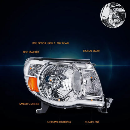 Passenger Side Headlight Lamp Chrome/Amber for Toyota Tacoma (2005–2011)