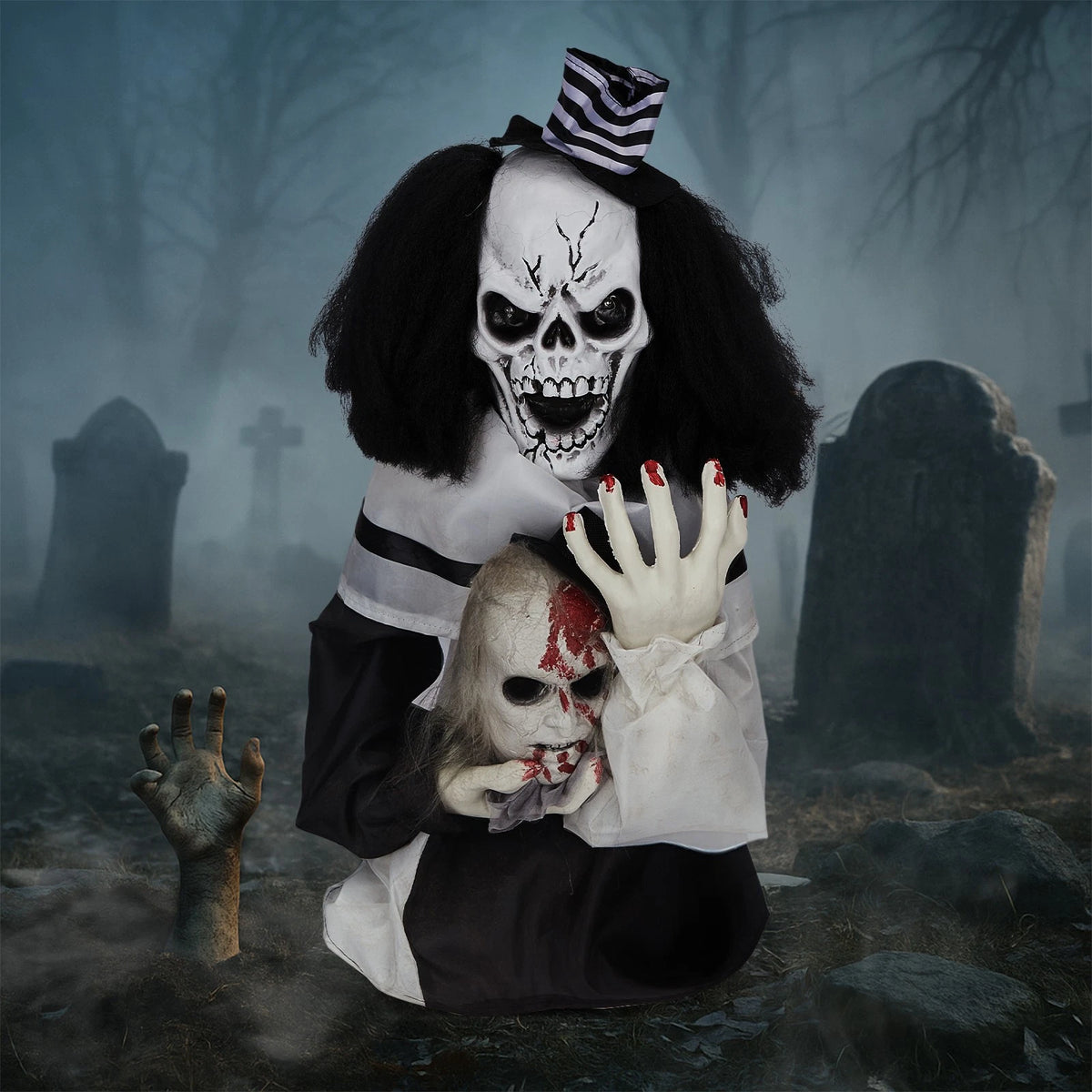 1.8 FT Scary Clown Halloween Decor with Sound for Haunted House Props