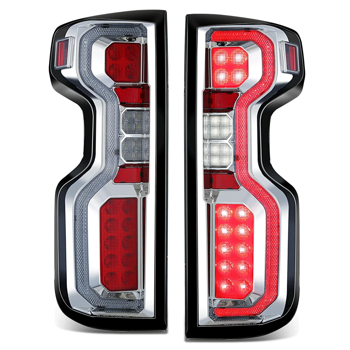 Full LED Chrome Red Tail Lights for Chevy Silverado 1500 WT LT 2500 HD (2019–2025)