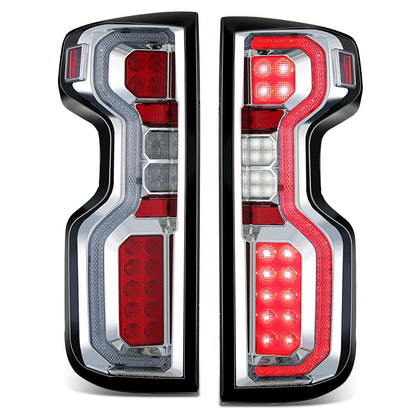 Full LED Chrome Red Tail Lights for Chevy Silverado 1500 WT LT 2500 HD (2019–2025)