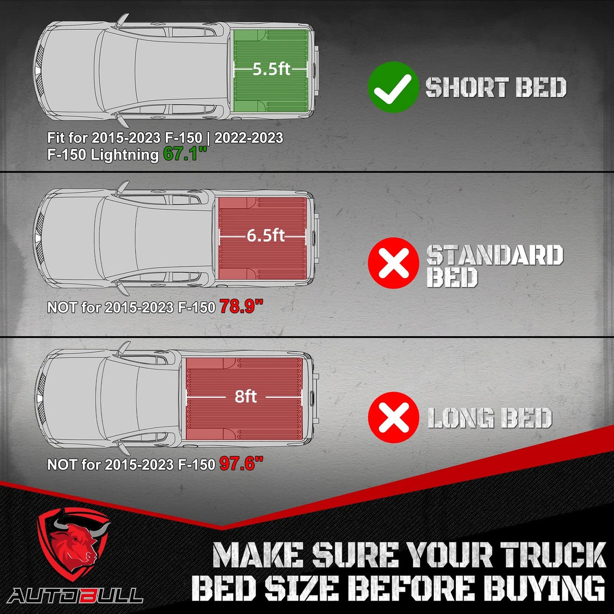 Truck Bed Mat Liner for Ford F-150 (5.5ft, 67.1in) Black