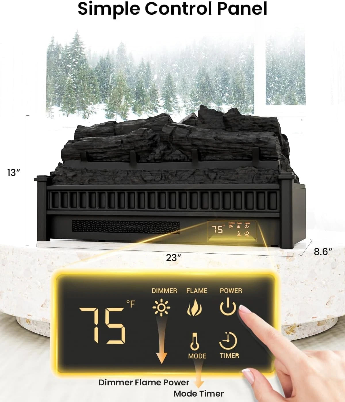 Electric Fireplace Heater for AIRMATE 1500W (22In, Black)