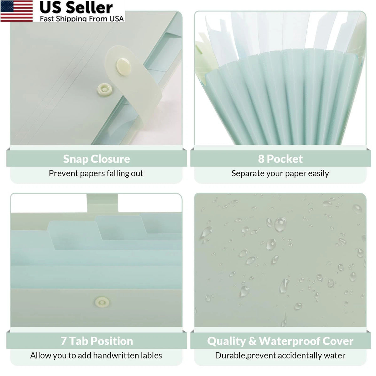Expanding File Organizer for A4, Letter (8.511) - Light Green