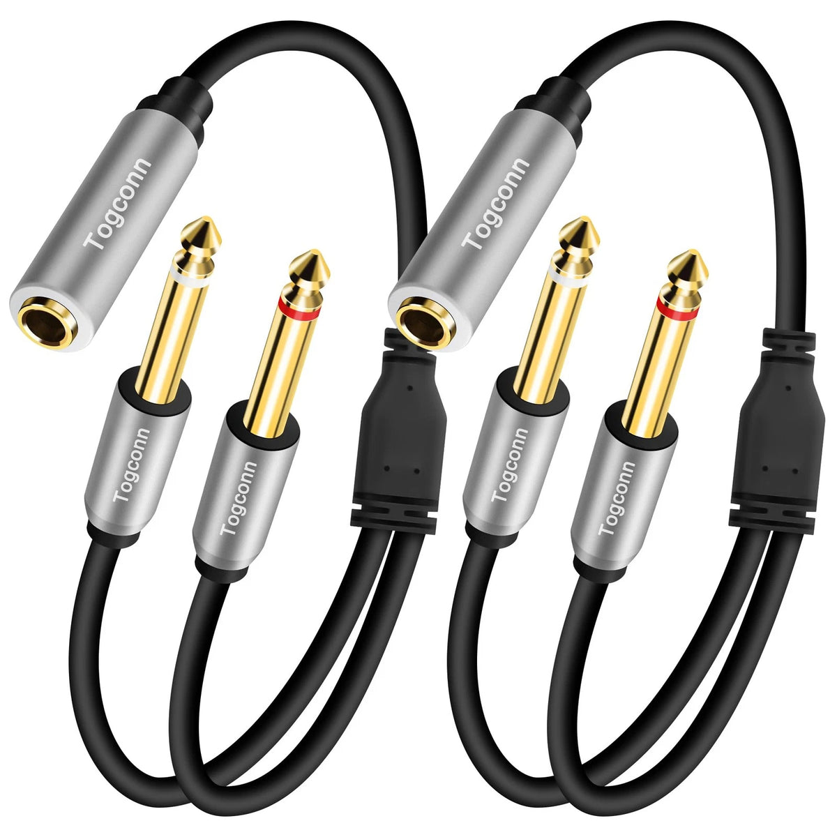 2-Pack 1/4 Inch TRS Stereo Female to Dual Male Adapter