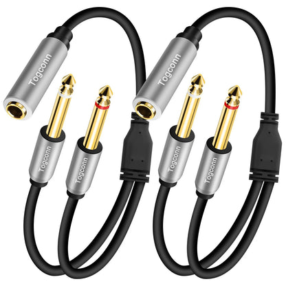 2-Pack 1/4 Inch TRS Stereo Female to Dual Male Adapter