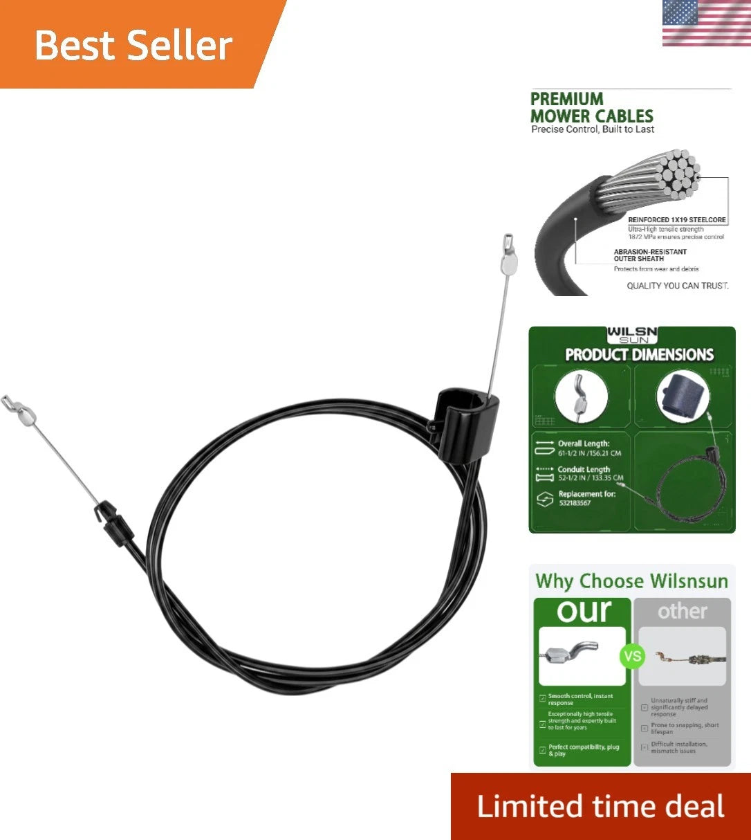 Engine Control Cable for Husqvarna & Poulan Mowers