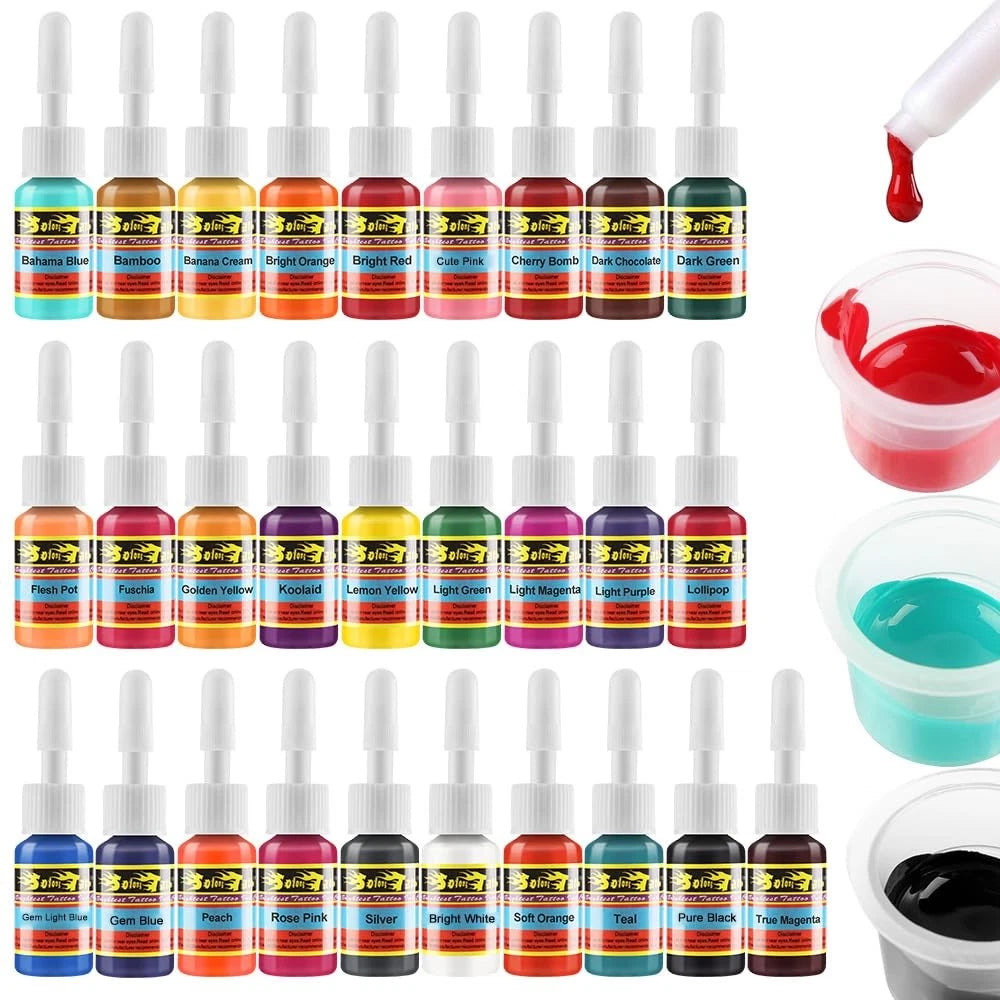 Tattoo Ink Set 28 Colors Pigment Kit 1/6oz (5ml)