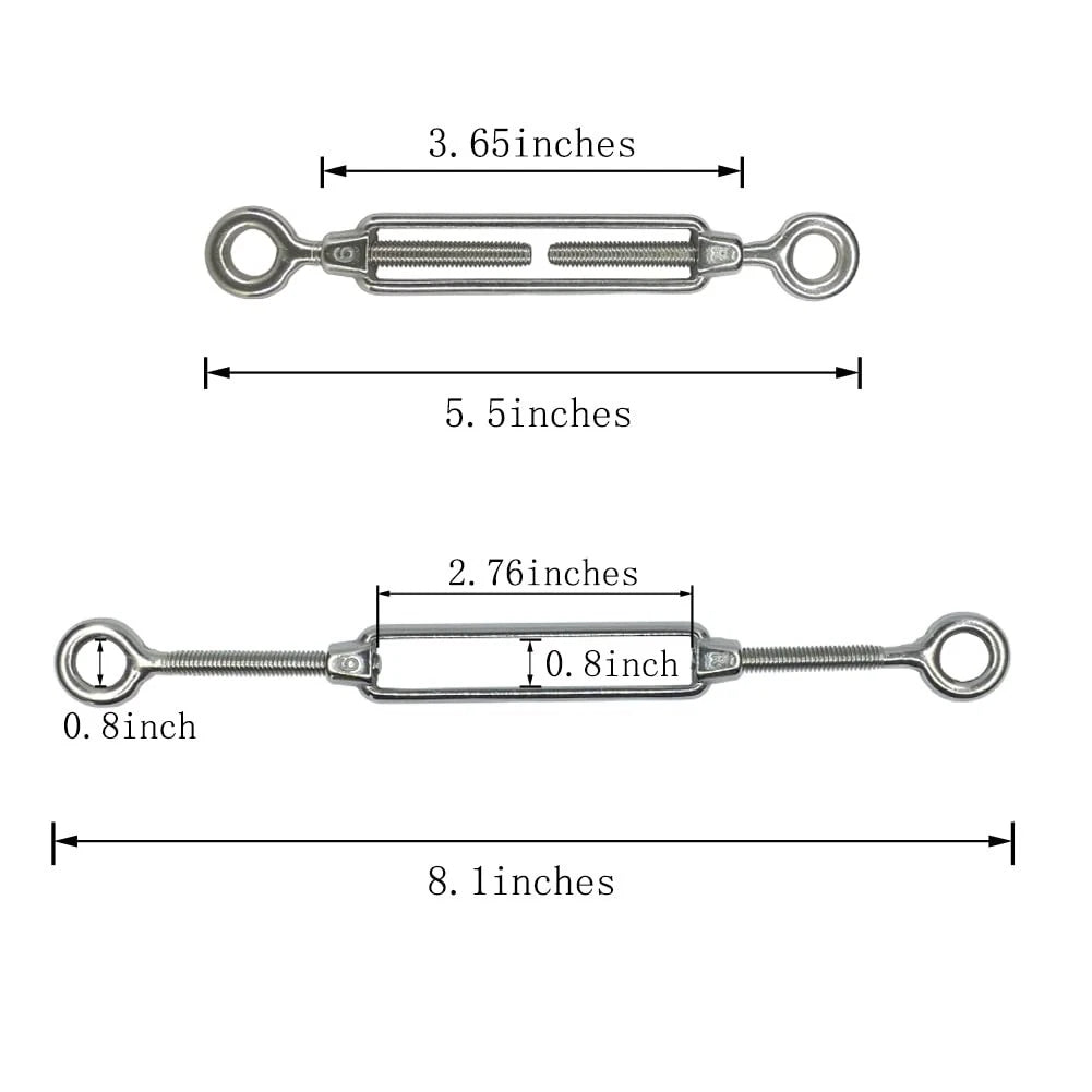 Set of 6 M6 Stainless Steel Eye and Turnbuckles for Shade