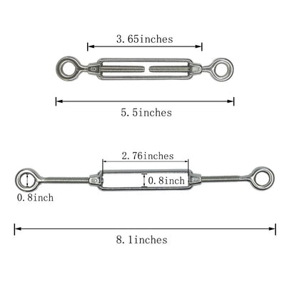 Set of 6 M6 Stainless Steel Eye and Turnbuckles for Shade