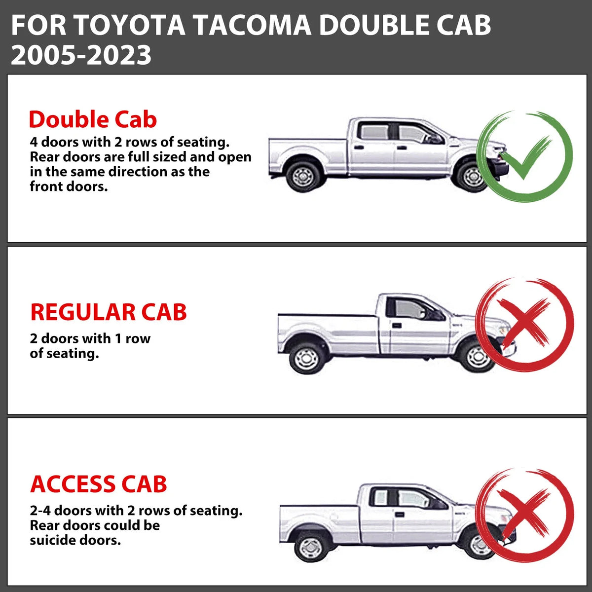 Set of 2 Roof Rack Cross Bars for Toyota Tacoma Double Cab (2005–2023)