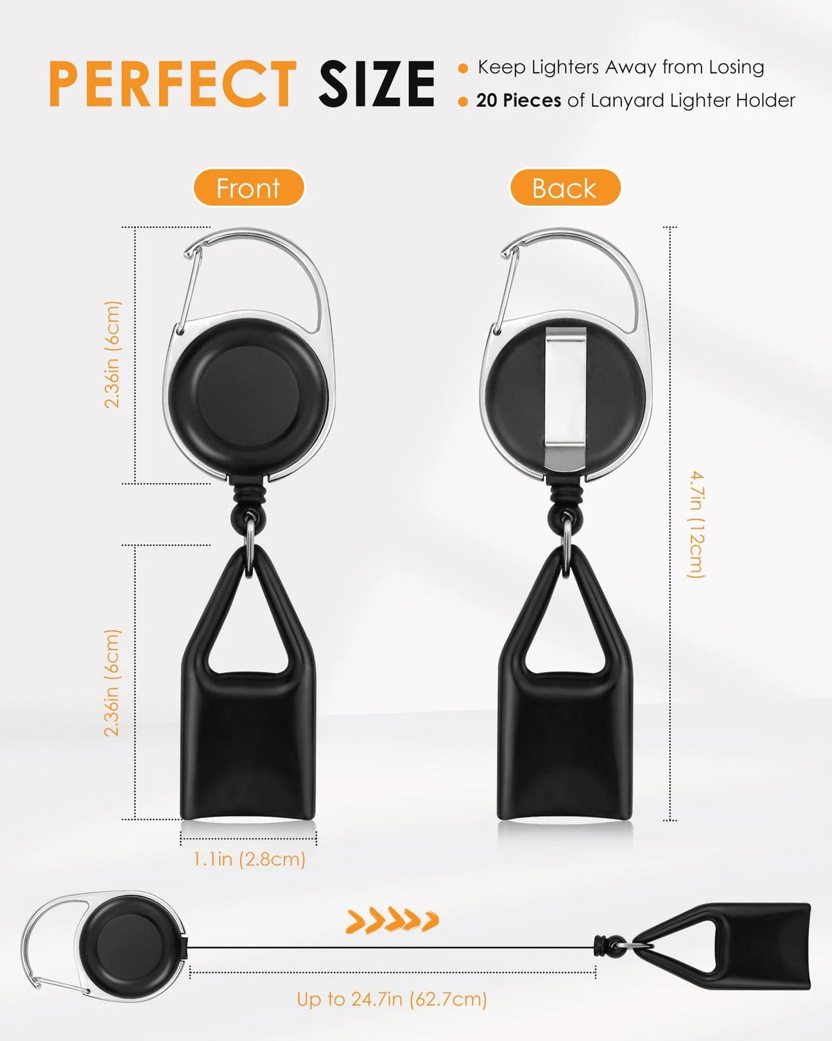 20X Retractable Lighter Clip for Automotive Use (4.6 x 1.0 x 0.5 inches)