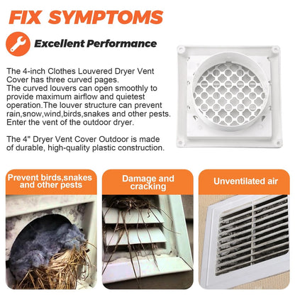 4" Louvered Dryer Vent Cover for Outdoor Exhaust Cap (4 Inch)