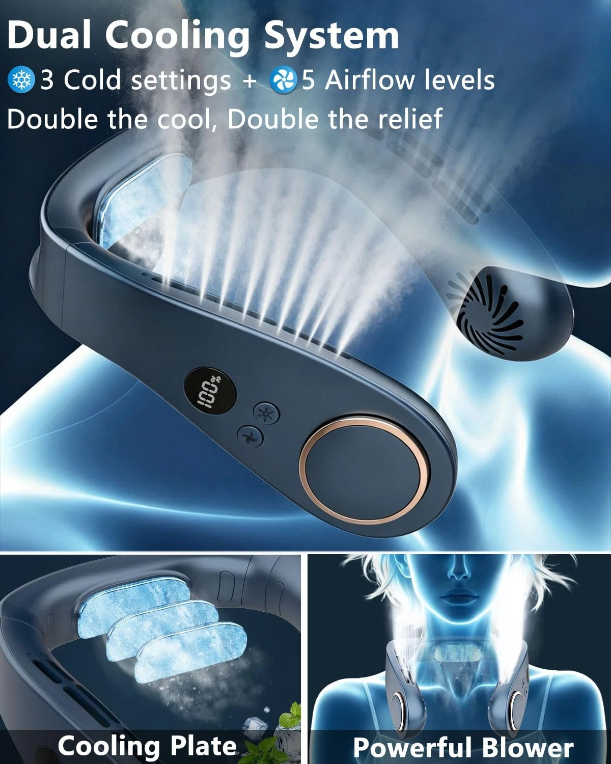 Neck Fan with Cooling Plate for Universal Use (Rechargeable, Ultra Quiet)