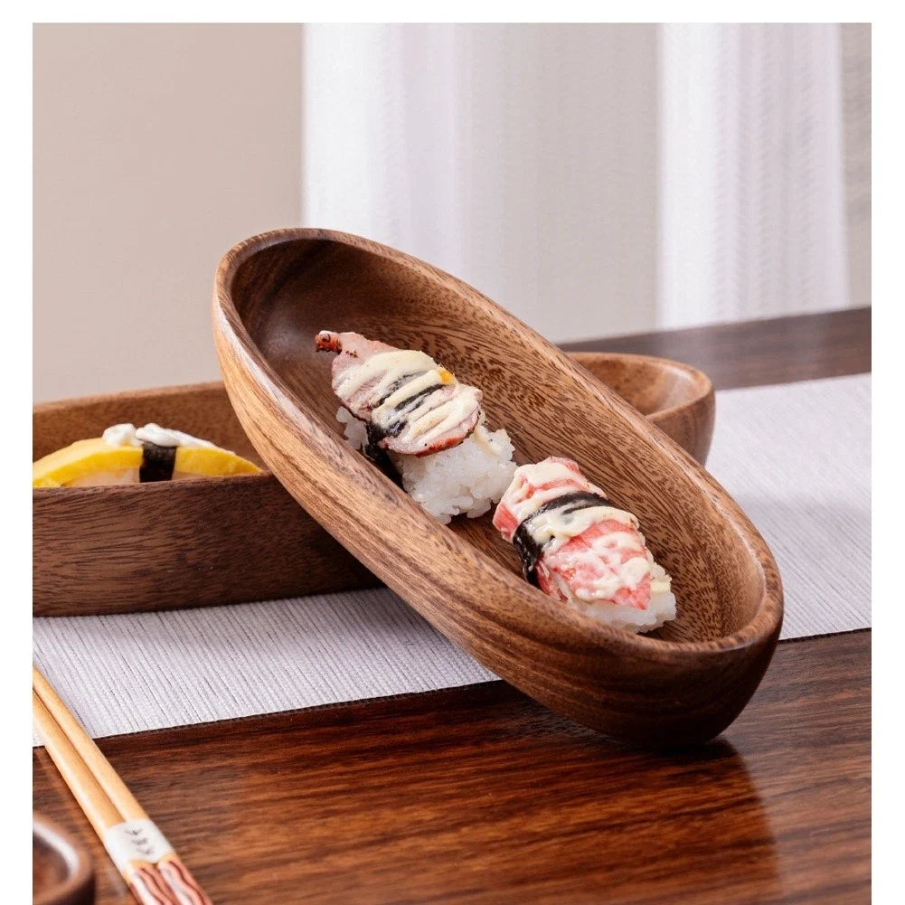 Acacia Wood Boat Shaped Serving Platter 17x10x4.5cm Natural Finish