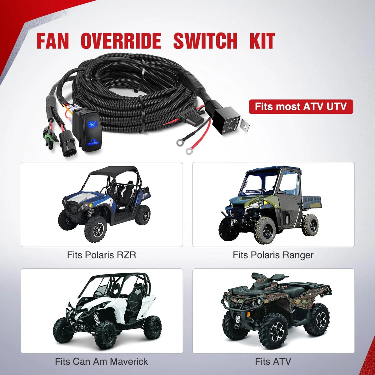 16AWG ATV UTV Fan Override Switch Wiring Harness Kit