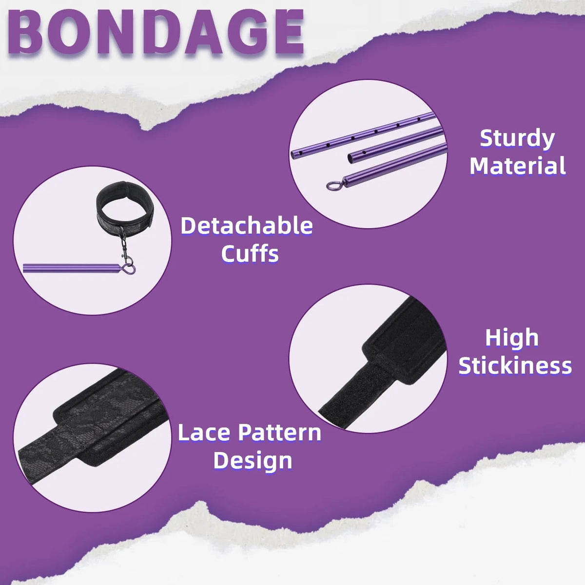 Spreader Bar Restraint Kit for BDSM Bondage - Purple