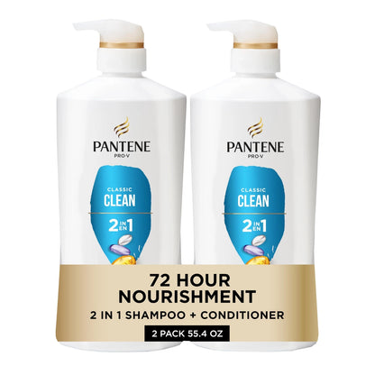 2X Pantene 2-in-1 Shampoo & Conditioner Classic Clean (55.4 Fl Oz)