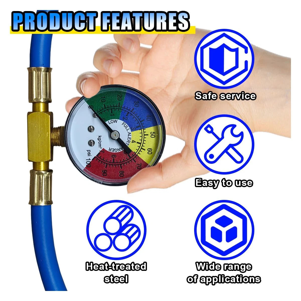 R134A Car AC Refrigerant Charge Hose Kit with Gauge (19 Inch)