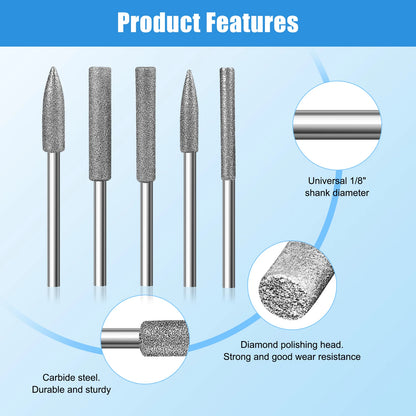 1/8" Shank Diamond Burr Bit Rotary Tool Accessories Kit for Stone Glass Ceramics