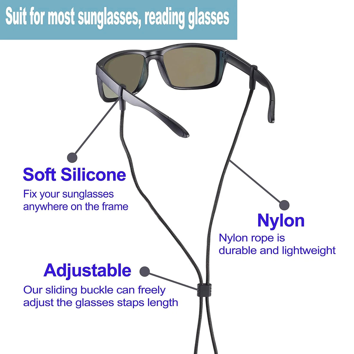 Sport Sunglass Neck Strap Lanyard Holder for Eyeglasses and Reading Glasses