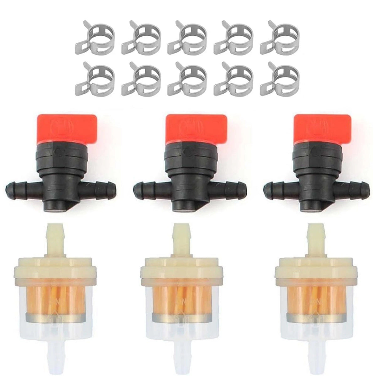 3-Pack Fuel Filter Valve Replacement Kit with Fuel Line Clamps