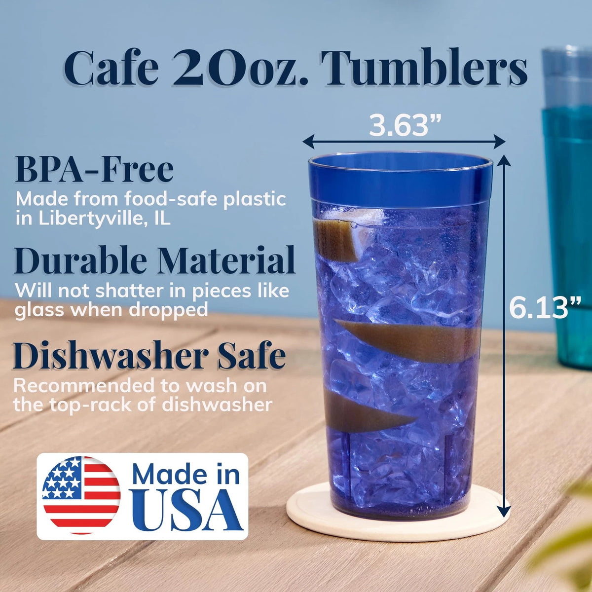 Set of 16 Reusable 20-Ounce Plastic Tumblers for Coastal Decor