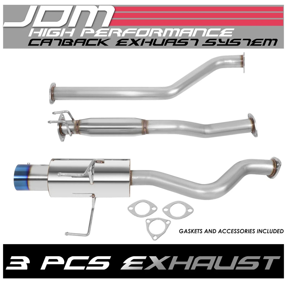 Catback Exhaust for Acura RSX DC5 (2002–2006) 4" OD Muffler Burnt Tip + Silencer