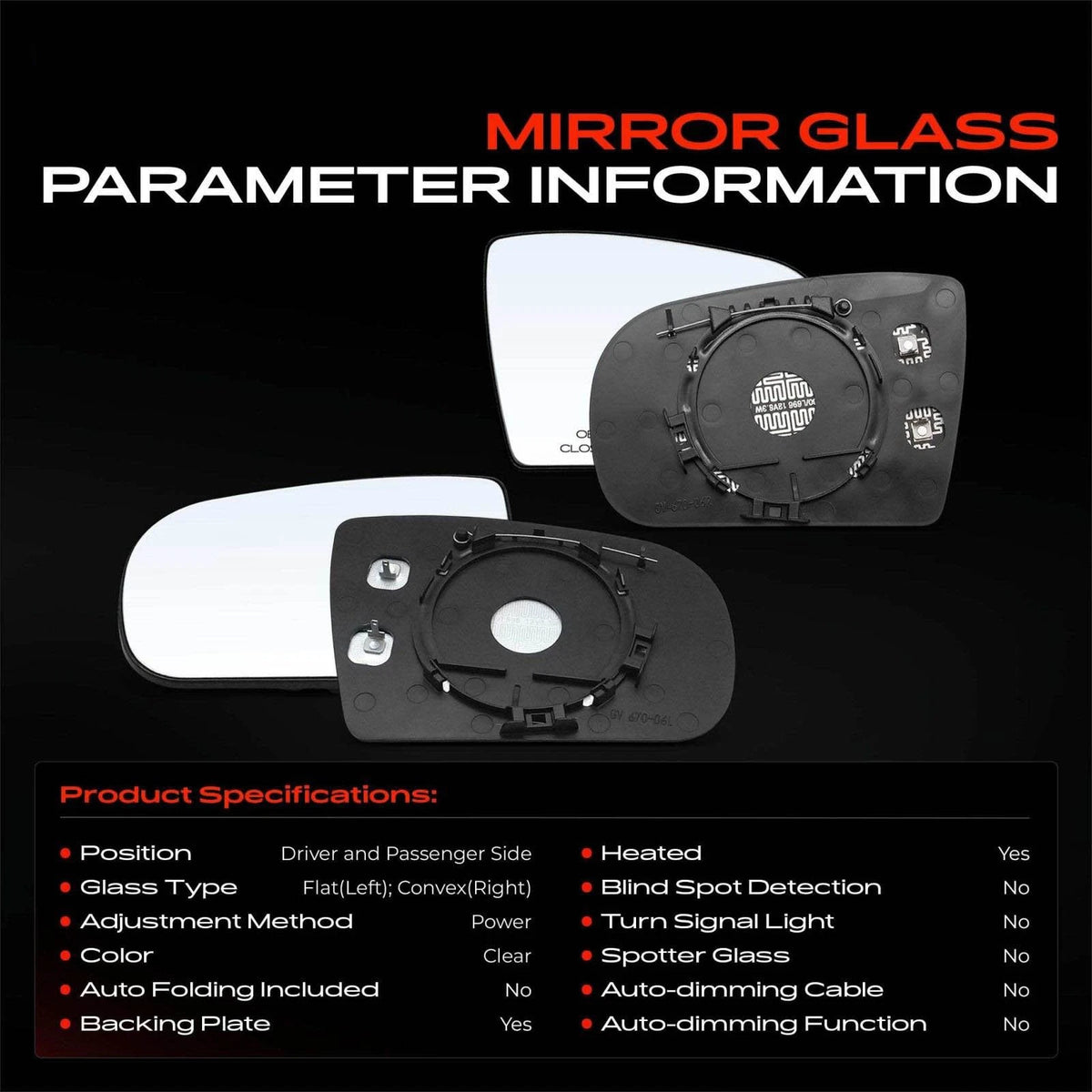 2X Power Mirror Glass with Heated for Mercedes-Benz E320 E430 (2000–2003) - 2108100721, 2108100821, MB1324111, MB1325111