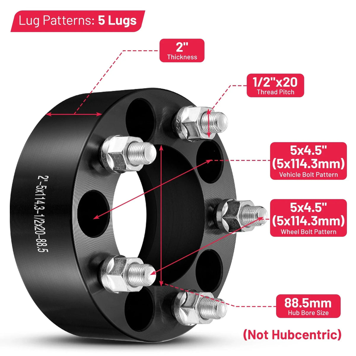 2 Inch 5x4.5/5x114.3 Wheel Spacers for Jeep Cherokee Comanche (1984–1996)