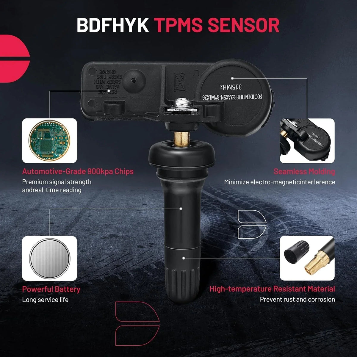 Set of 4 TPMS Sensors 315MHz for Chevrolet Avalanche (2007–2009) 13586335