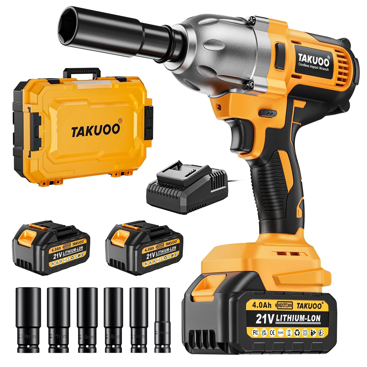 Cordless Impact Wrench 1/2 Inch Brushless 900ftlbs with 2x 4000mAh Battery