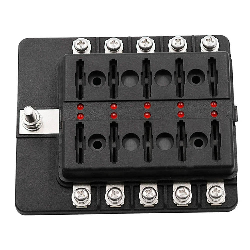 10-Way Blade Fuse Holder Box with LED Indicator for Marine Applications (12V)