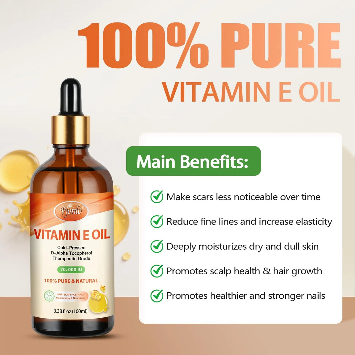 Vitamin E Oil for Skin Care (100% Pure, 3.38 Fl Oz)