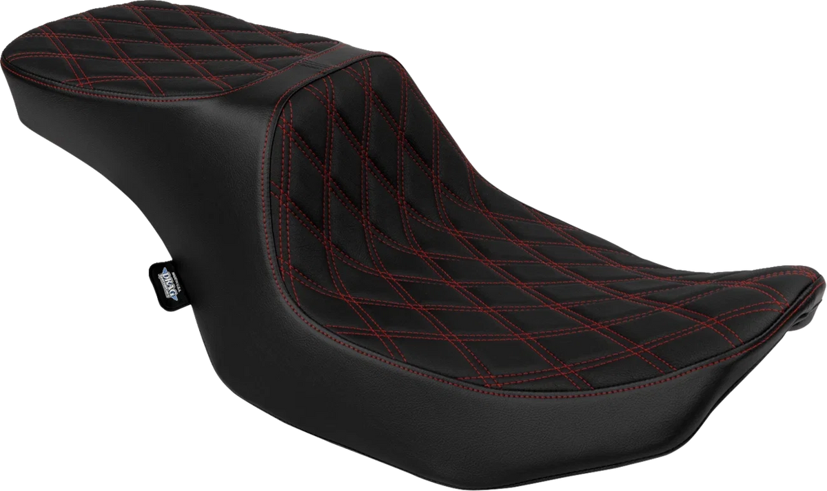 Predator 2-Up Seat for Harley-Davidson (2014–2023) - Vinyl, Double Diamond Red Stitch