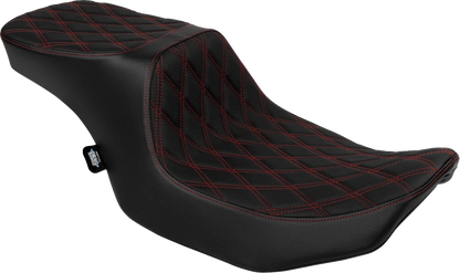 Predator 2-Up Seat for Harley-Davidson (2014–2023) - Vinyl, Double Diamond Red Stitch
