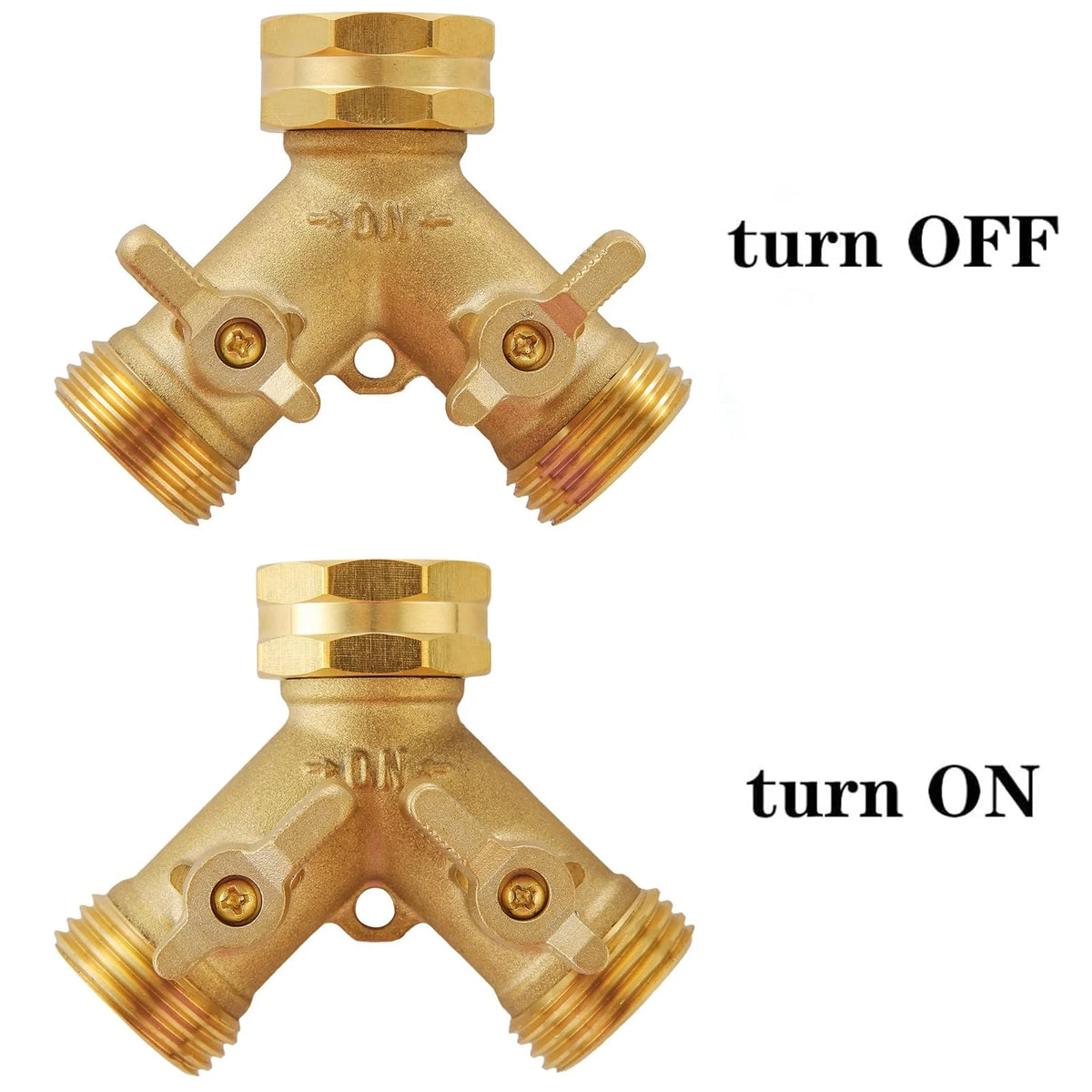 2X Heavy Duty Brass Garden Hose Splitter 2 Way Y Connector