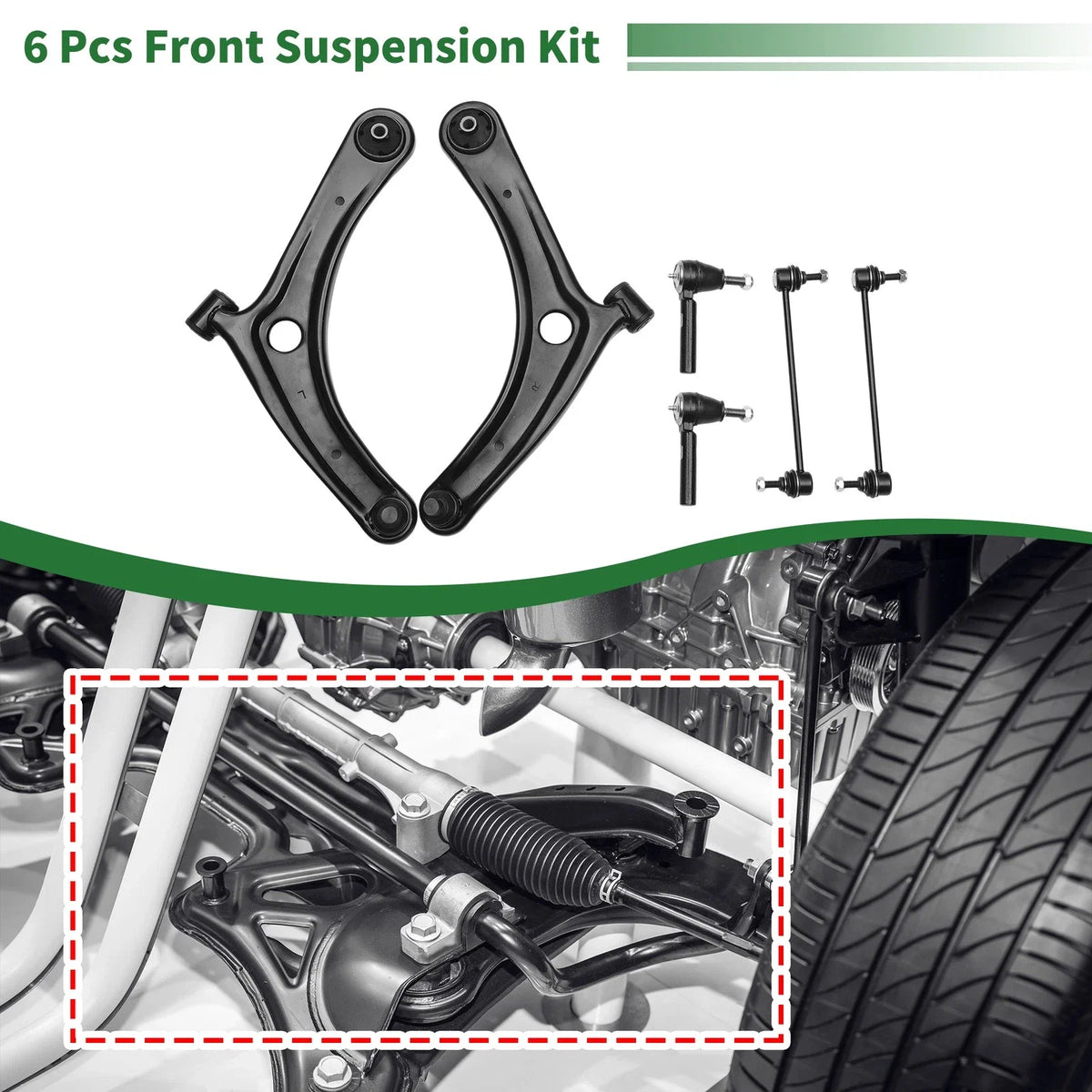 6 Pc Front Lower Control Arms for Jeep Compass (2007–2014) No.K620065/K620066/ES800408