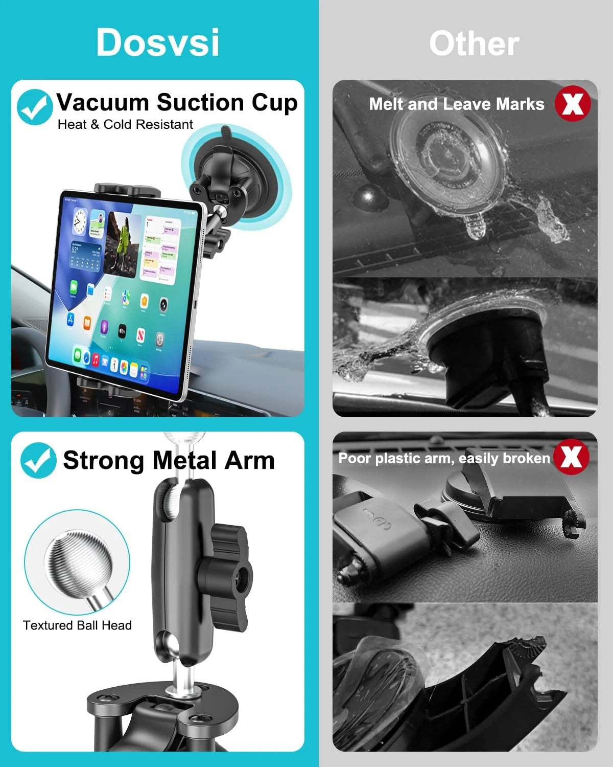 Tablet Holder for Aircraft 8.85 inches - Strong Suction Cup, Black