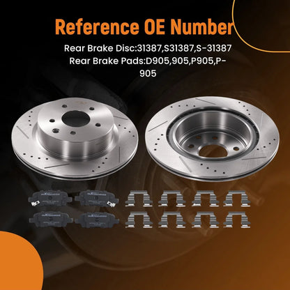 Rear Brake Rotors and Pads Kit for Nissan 350Z (2006–2009) / 370Z (2009–2019) 31387