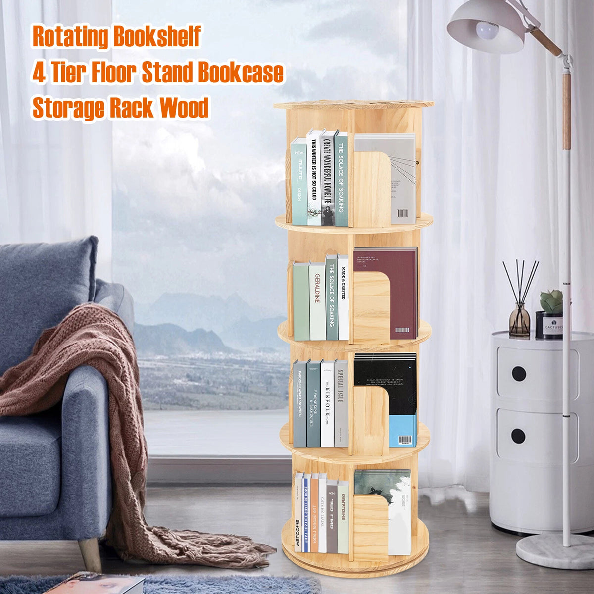 4-Tier Rotating Bookshelf for Home Display (360° Floor Stand)