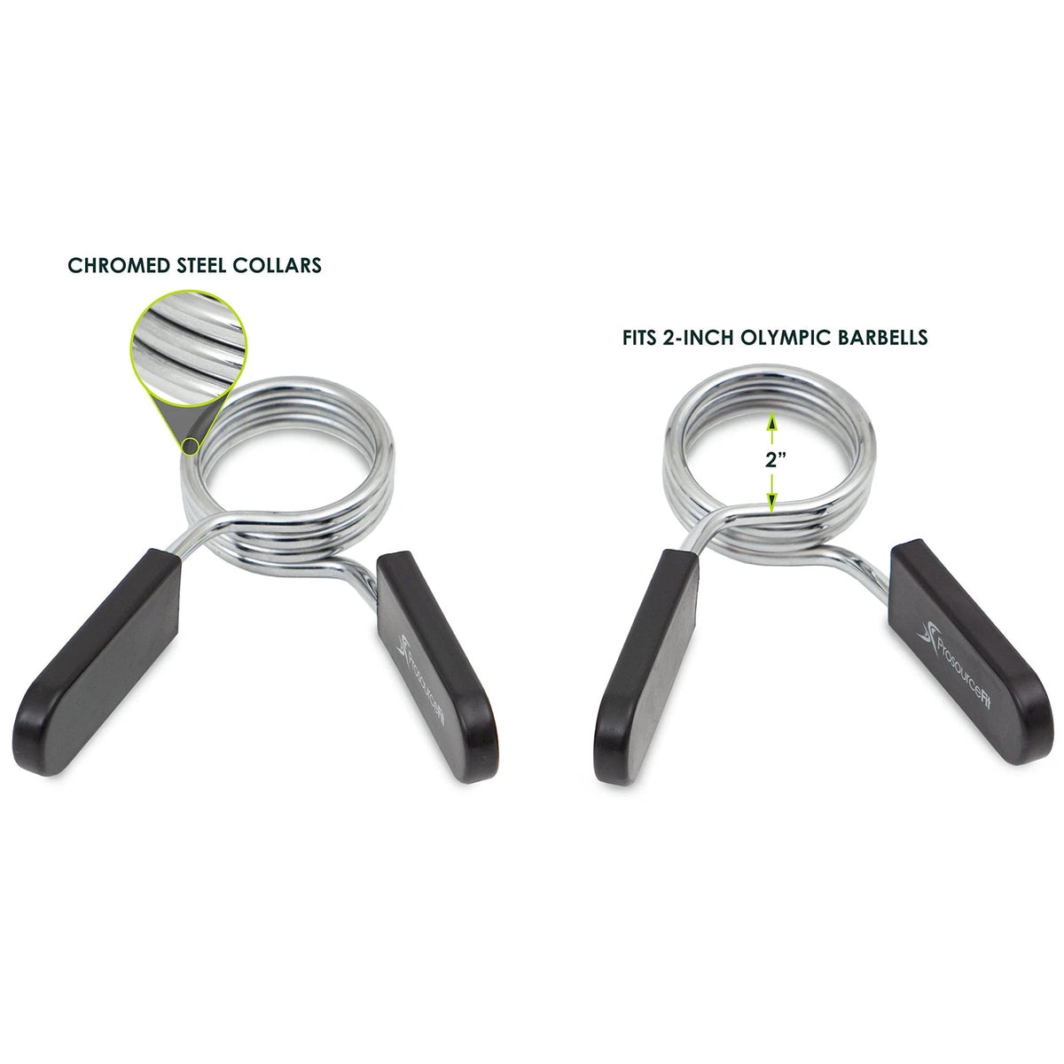 Spring Clip Collar for Olympic Barbell 2-Inch (Pair) - Black/Silver