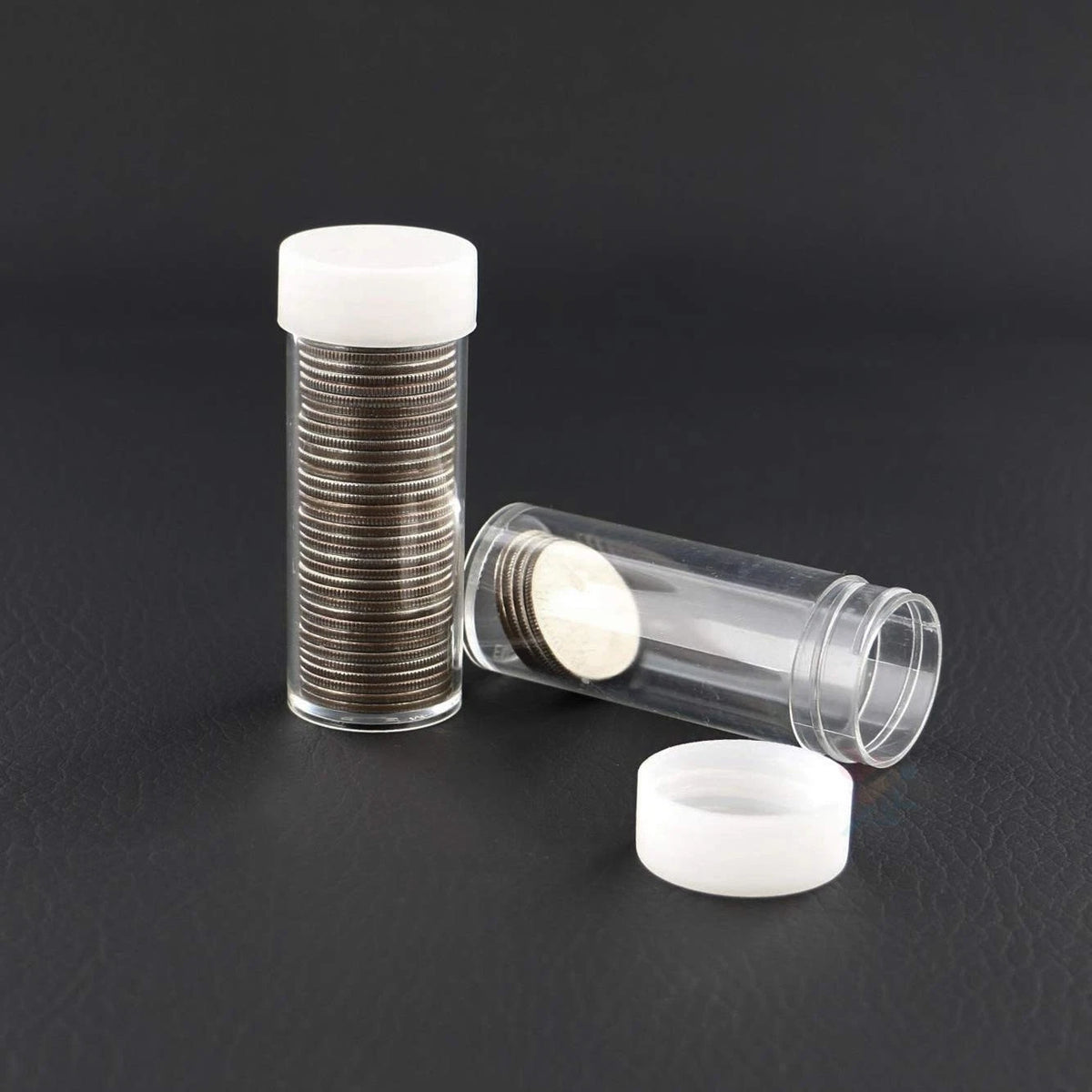 10X Round Clear Plastic Coin Storage Tubes for Quarter Size Coins
