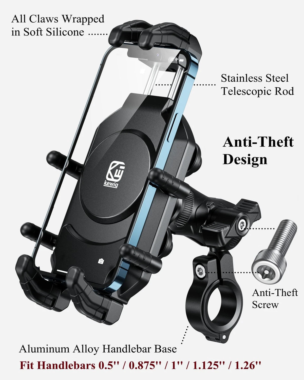 Anti-Theft Motorcycle Phone Mount Holder for Universal Fit (Neutral Size)