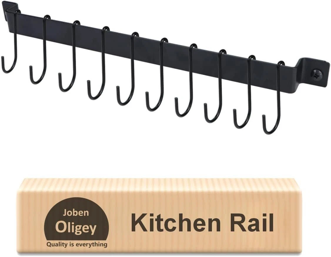 Utensil Holder with 10 Hooks for Kitchen Rail Organizer