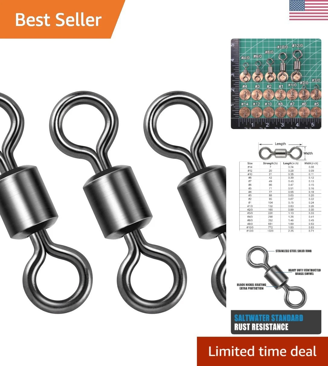 50 Pack Stealthy Black Nickel Barrel Swivels for Game Fish