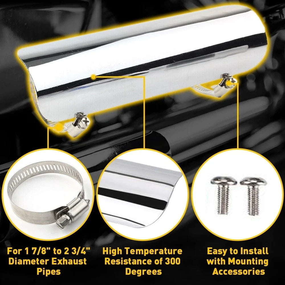Chrome Heat Shield for Motorcycle Exhaust Muffler Pipe (1 7/8"-2 3/4")