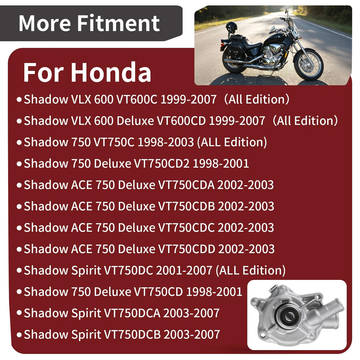 Water Pump for Honda VT600C Shadow VLX 600 (1999–2007) 19200-MBA-600, 19200-MBA-710